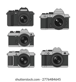 A set of six distinct camera illustrations, showcasing a variety of styles and eras.