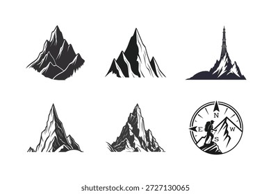 Un conjunto de seis siluetas de montaña distintas, perfectas para exteriores y diseños de aventura.
