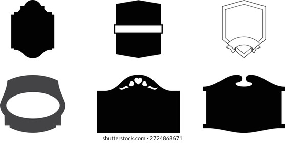 A set of six distinct shield logos in black and white, presented on a clean and simple white background. The logos vary in design, showcasing different shapes, forms, and styles, from modern and sleek to traditional and emblematic. This collection can be used for various purposes, including branding, corporate identity, and graphic design projects.