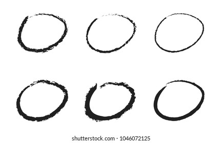 Set of six distressed, rough textured hand drawn ovals.