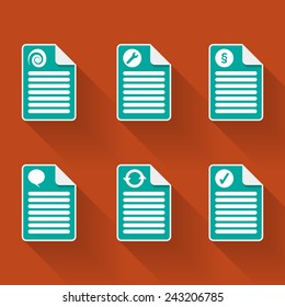 Set of six document icon with symbols