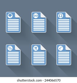 Set of six document icon and symbols