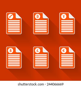 Set of six document icon and symbols