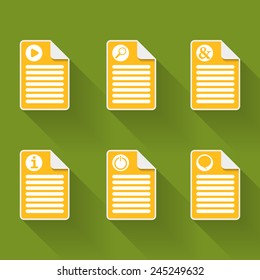 Set of six document icon and symbols