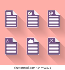 Set of six document icon with symbols
