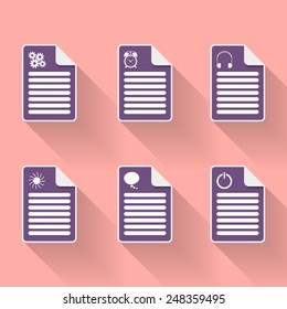 Set of six document icon with symbols