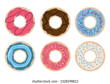 A set of six doughnuts vector design illustration isolated on white background