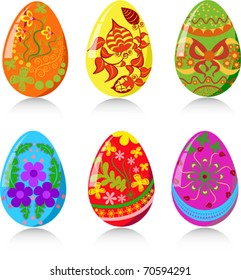 Set of six Easter eggs with colourful ornaments