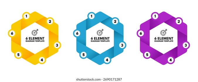 Satz von sechs Elementen Hexagon Diagramm Infografik Vorlagen