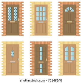 Set of six exterior wooden doors with brick frames