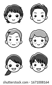 Set of six face icons
