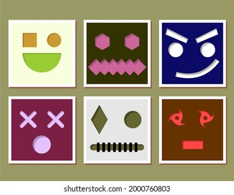 set of six facial expression smile angry laugh colorful wallpaper background illustration