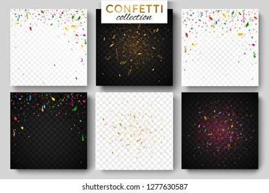 Set of six falling coloful confetti background