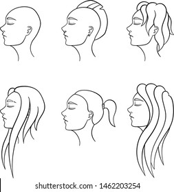 Set Six Female Hairstyles Lines Womens Stock Vector (Royalty Free)  1462203254 | Shutterstock