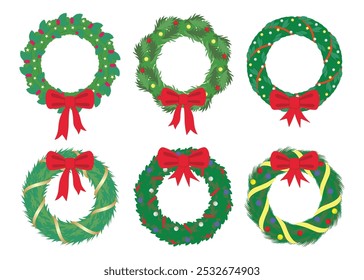 Set of six festive Christmas wreaths with unique designs, perfect for holiday projects