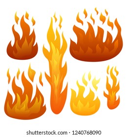 Set of Six Fire Flames isolated on white background. Vector illustration