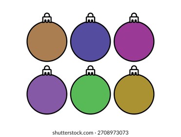Conjunto de seis bolas de Navidad de colores planos en formato de Vector