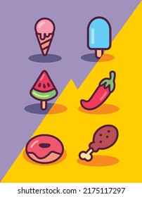 set of six flat fast food