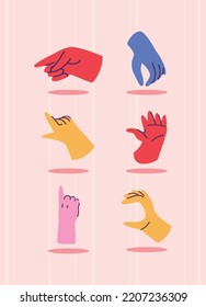 conjunto de seis gestos de manos planas