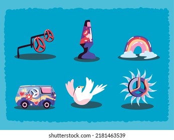set of six flat hippies items