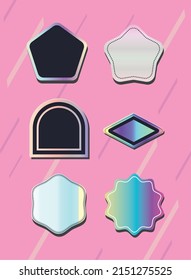 set of six flat holographic labels