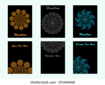 set of six floral abstract figures brochures or flyers.