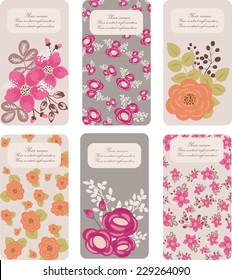 Set of six floral business card templates for woman (vector background)