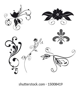 Set of six floral ornaments illustration. Vector file with separated itens.