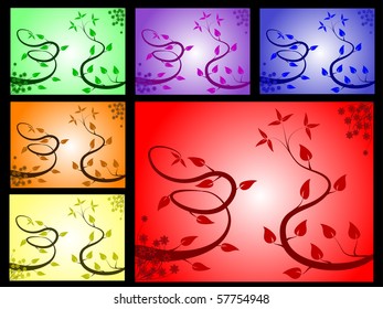 a set of six floral vector background illustrations, each saved on a separate layer for ease of editing