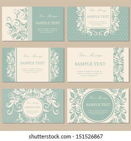 Set of six floral vintage business cards, invitations or announcements.