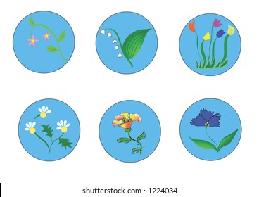 set of six flower icons for spring