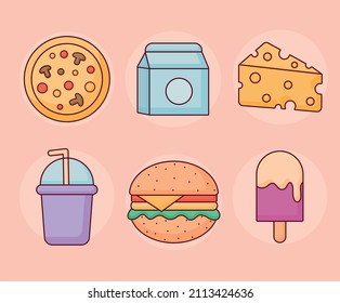 conjunto de seis alimentos