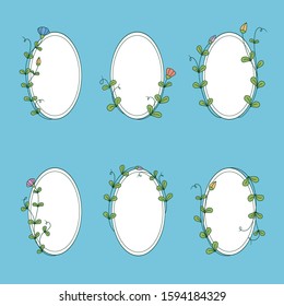 set of six frames with a flower curling around