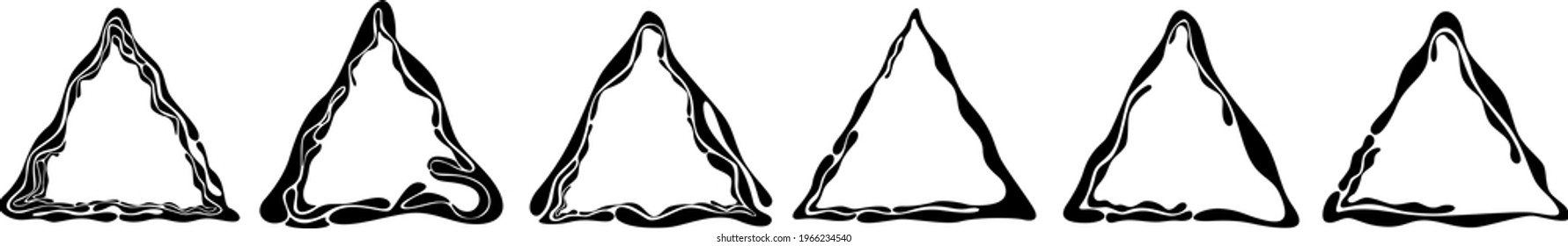 A set of six frames in the form of geometric shapes. Triangle. A frame for various purposes. Vector illustration.