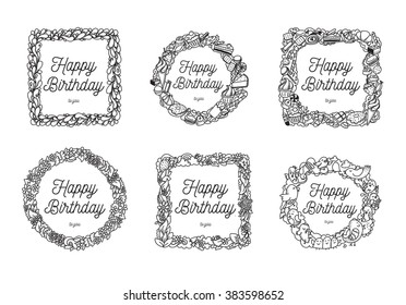 Set of six frames with Happy Birthday greeting
