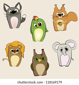 set of six funny animals