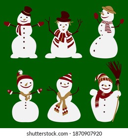 Conjunto de seis graciosos y lindos hombres de nieve.