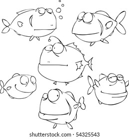 Set of six funny fish