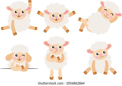 Set of six funny lamb sheeps
