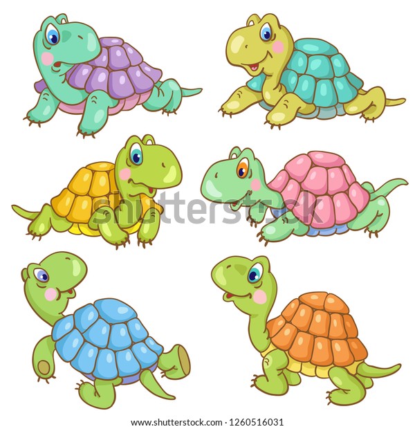 Set Six Funny Little Turtles Cartoon Stock Vector Royalty Free 1260516031