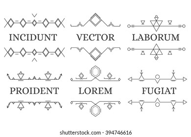 Set of six geometric framework. Linear style. Luxury black border. The decorative elements. Vector illustration.