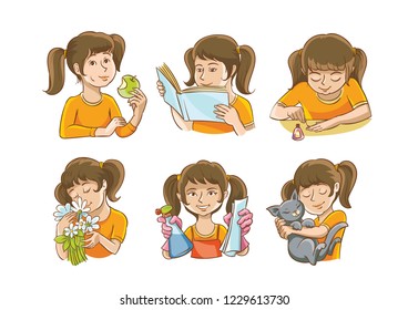 In a set of six girls engaged in different Affairs.