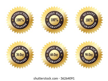 Set of Six Gold Seals of Approvals (Quality, Satisfaction and Money Back Guarantee)