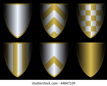 Set of six gold and silver shields