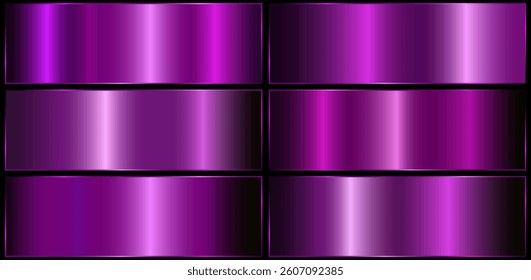 A set of six gradients. on a black background. Metallic texture, shiny background. EPS 10 vector..