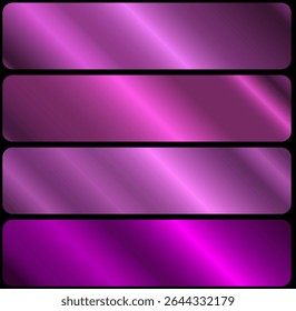 A set of six gradients. on a black background. Metallic texture.Gradients collection purple violet mauve plum large set of metallic palette templates.