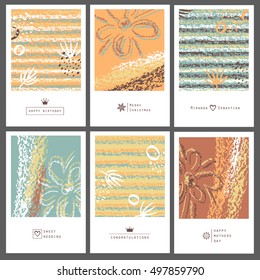 Set of six greeting cards with chalk.