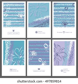 Set of six greeting cards with chalk.