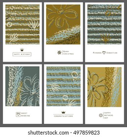 Set of six greeting cards with chalk.