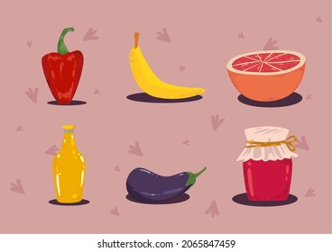 set of six grocery items